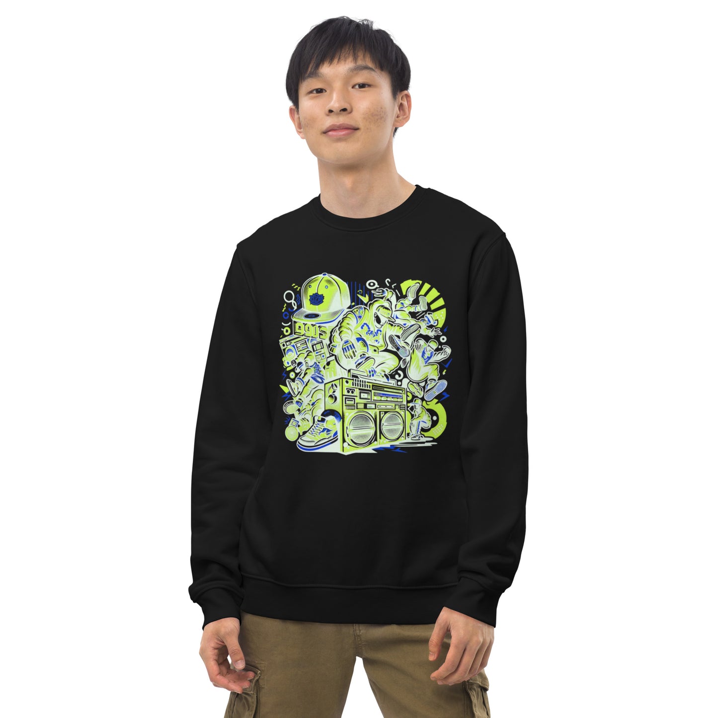 PE003.2 - Unisex Bio-Pullover - Sweater - Sweatshirt - Graffiti Street Style 1 - neon gelb logo