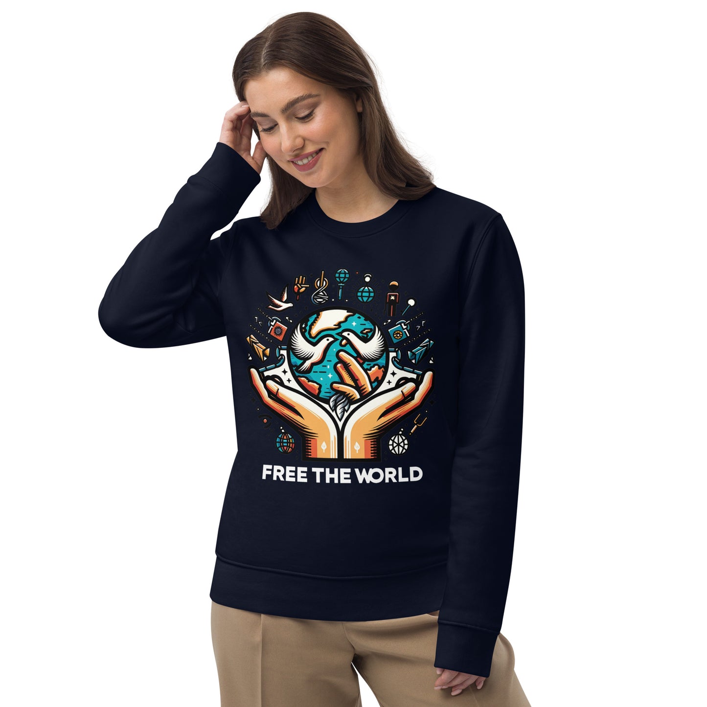 FE015.2 - Unisex Bio-Pullover - Sweater - Sweatshirt - Free the World 1 - white logo
